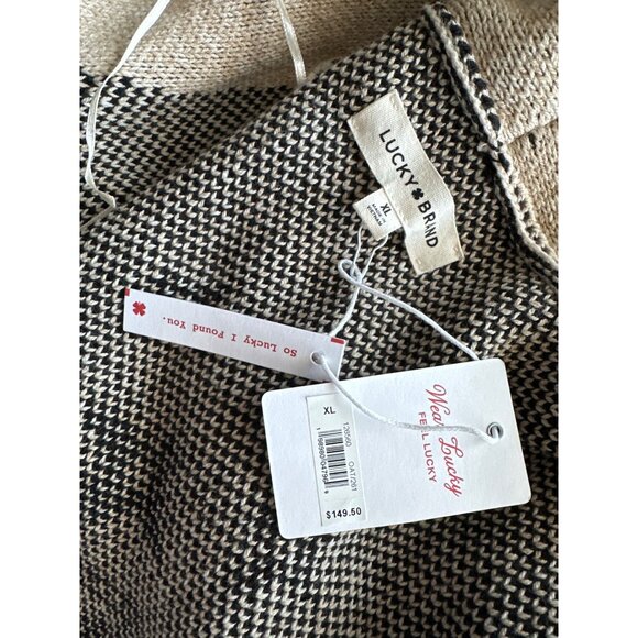 NWT Lucky Brand Tan Red Horseshoe Western Cardigan Sweater Open Front Size XL - Picture 9 of 10